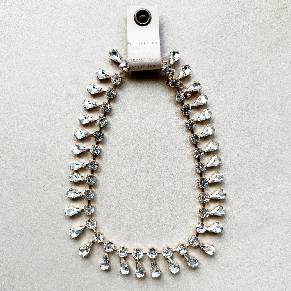 Anthropologie Clear Rhinestone Teardrop Necklace